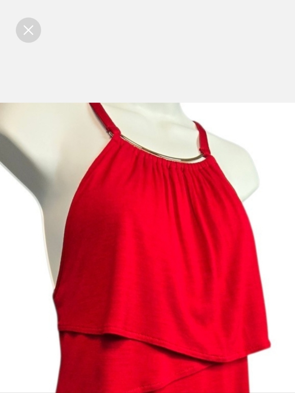 INC International Concepts Red Tiered Halter Top XL Gold Bar Neck Flowy Layers - Picture 5 of 11